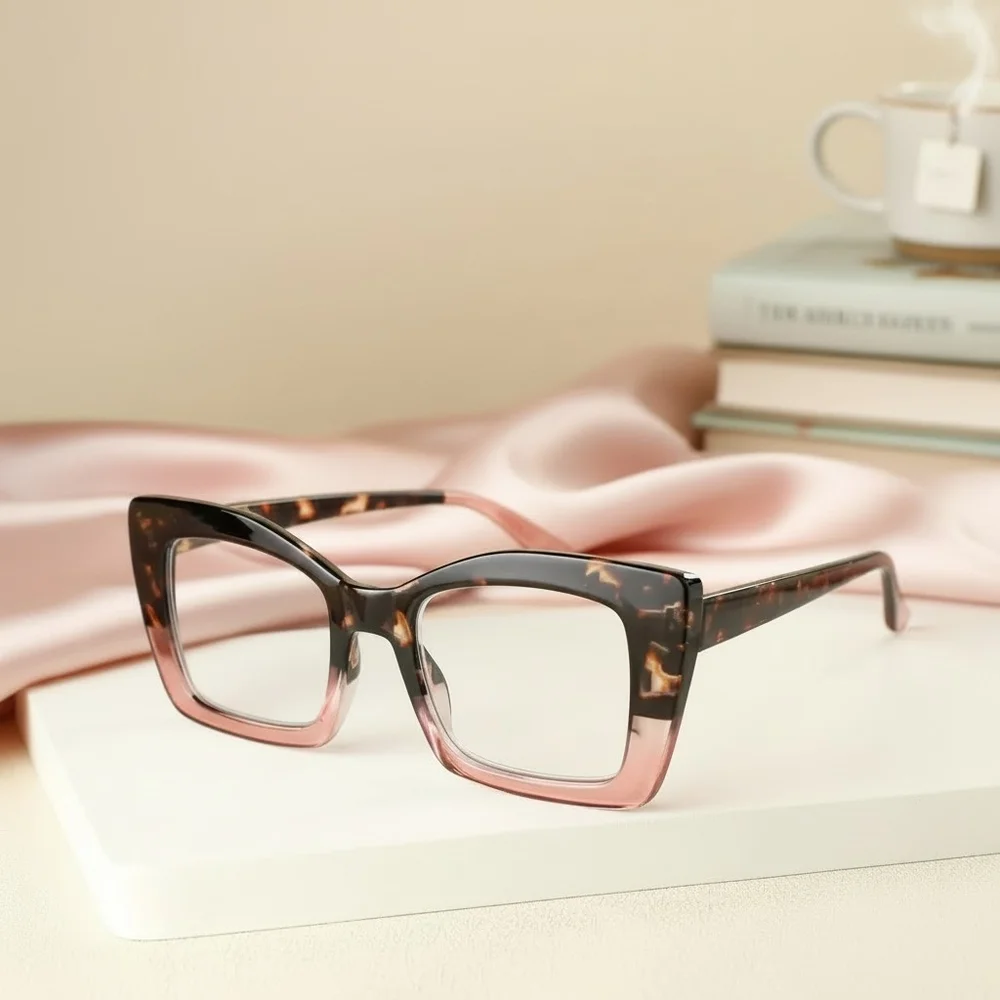 +2.50 Oversized Square Tortoise & Blush Pink Frame Readers Glasses